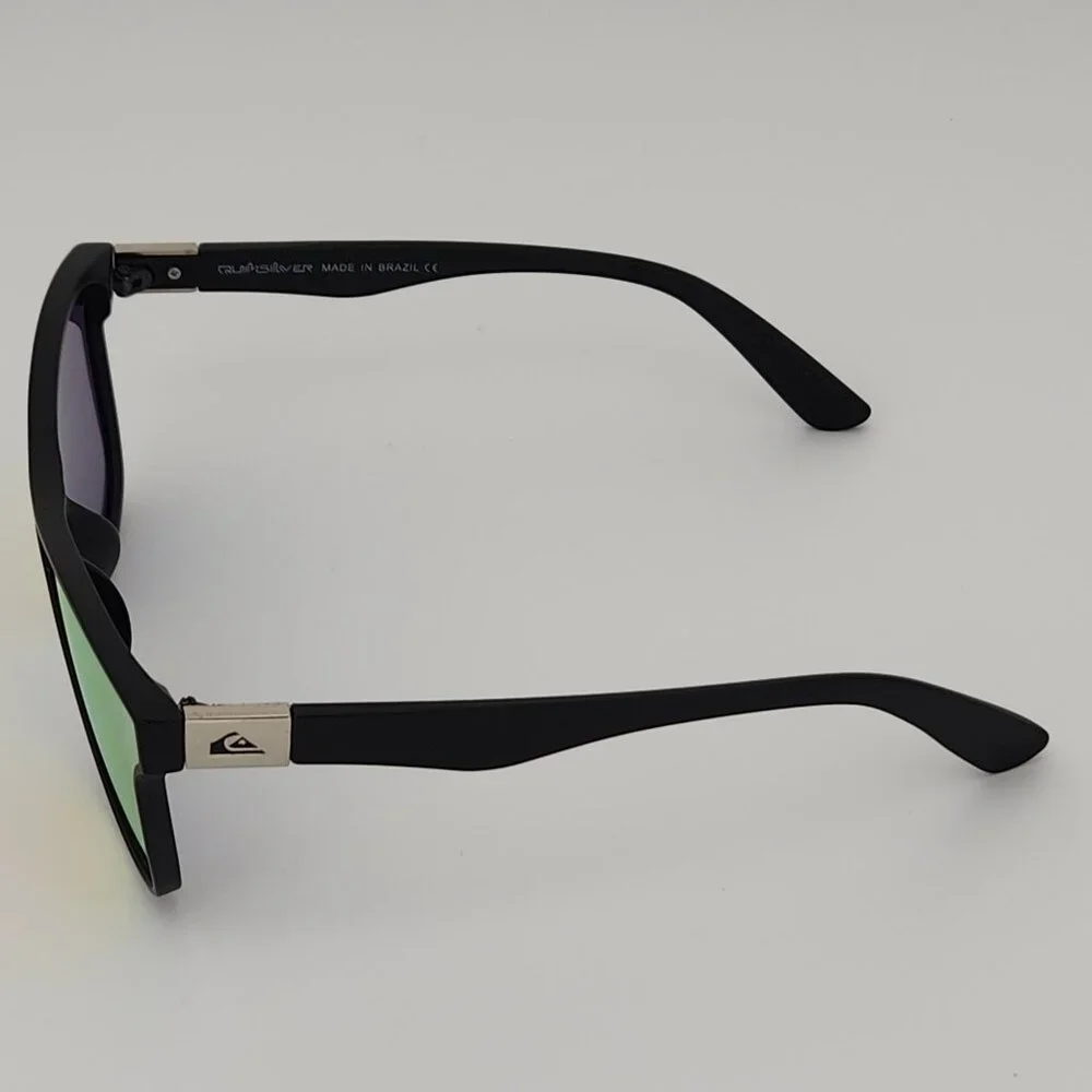 Quiksilver Round Flat Lens Sunglasses Matte Black Frame Orange Mirror Lens Q30